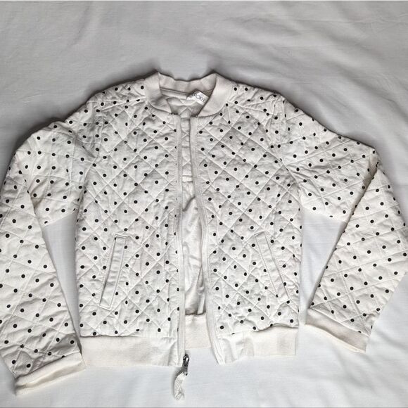 Girls White Polka Dot Quilted Jacket - Picture 2 of 6